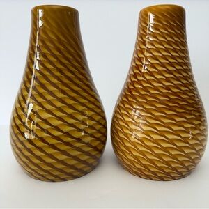 Set Of 2 Vintage MCM Swirl Art Glass Lamp Shade Amber Murano Style Pendant Light